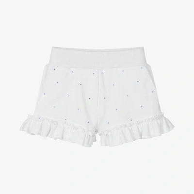 Monnalisa Kids' Girls White Cotton & Diamante Shorts