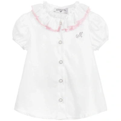 Monnalisa Babies' Girls White Cotton Blouse In Pink