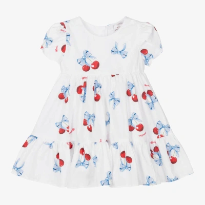 MONNALISA GIRLS WHITE COTTON CHERRY PRINT DRESS