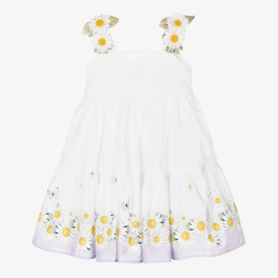 Monnalisa Babies' Girls White Cotton Daisy Dress