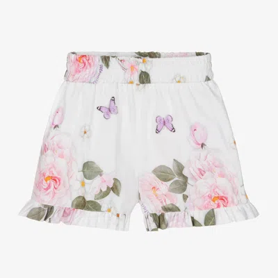 Monnalisa Kids' Girls White Cotton Floral Shorts