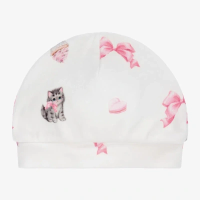 Monnalisa Babies' Girls White Cotton Kittens Hat