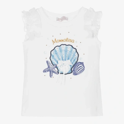Monnalisa Kids' Girls White Sea Shell Cotton T-shirt