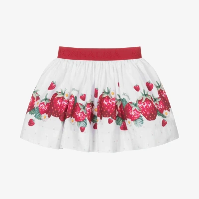 Monnalisa Kids' Girls White Strawberry Cotton Skirt
