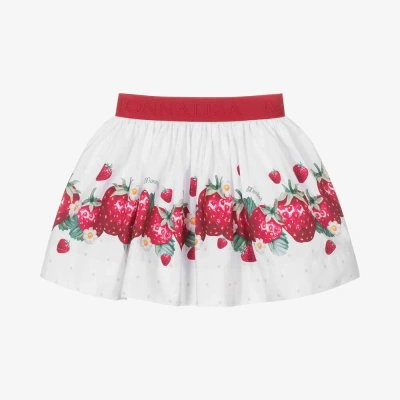 Monnalisa Kids' Printed Cotton Poplin Skirt In White + Red