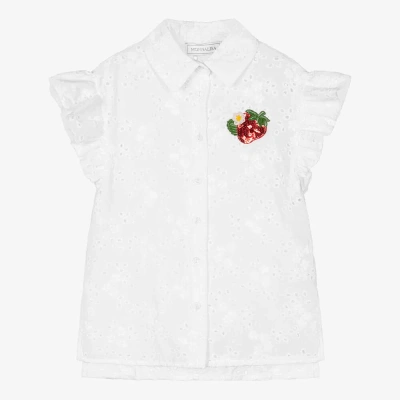 Monnalisa Kids' Girls White Strawberry Embroidered Blouse