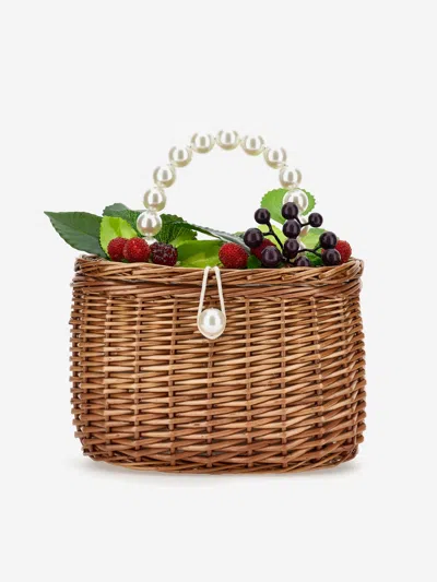 Monnalisa Girls Wicker Fruit Bag In Brown