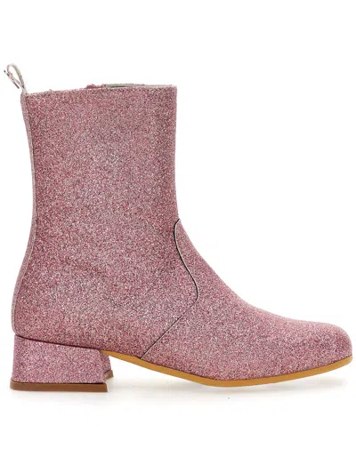 Monnalisa Kids'   Glitter Ankle Boot In Glitter Pink Powder