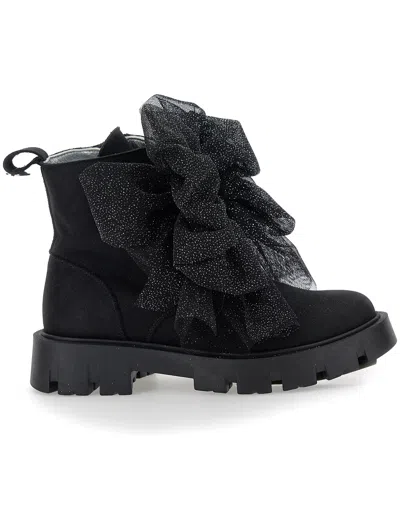 Monnalisa Kids'   Glitter Bow Leather Boots In Black