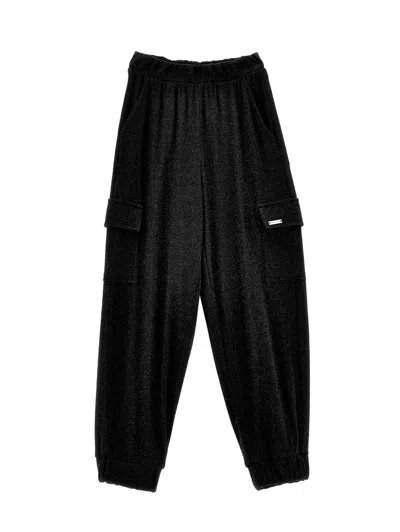 Monnalisa Kids'   Glitter Cargo Joggers In Black