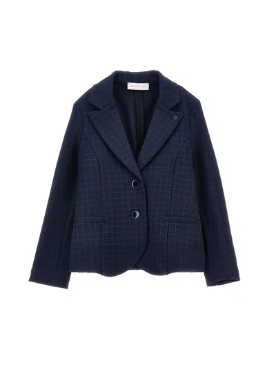 Monnalisa Kids'   Glitter Check Milano Stitch Jacket In Dark Blue