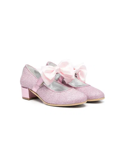 MONNALISA GLITTER-DETAIL 35MM BLOCK-HEEL BALLERINA SHOES