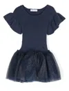 Monnalisa Glitter-detail Knitted Dress In Blue