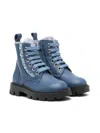 Monnalisa Shearling-lined Leather Ankle Boots In Blue