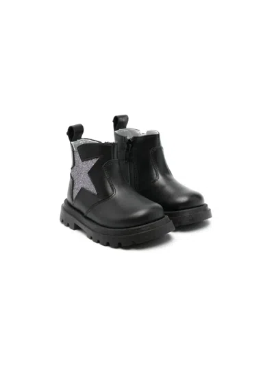 Monnalisa Babies' Glitter-detailing Leather Boots In Black