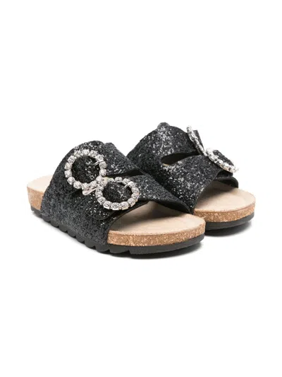 Monnalisa Kids' Glitter-embellished Sandals In Black