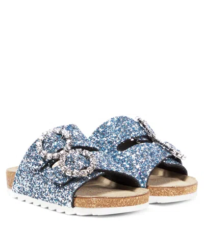 Monnalisa Kids' Glitter Embellished Sandals In Blue