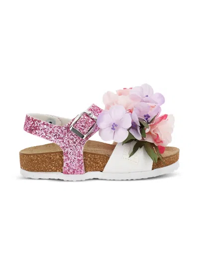 Monnalisa Glitter Floral Sandals In Multi
