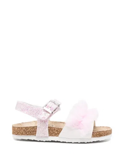 Monnalisa Glitter Floral Sandals In Pink