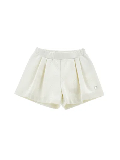 Monnalisa Kids'   Glitter Polka Dot Bermuda Shorts In Ecru + Silver