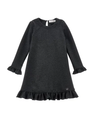 Monnalisa Kids'   Glitter Polka Dot Milano Stitch Dress In Medium Grey + Silver
