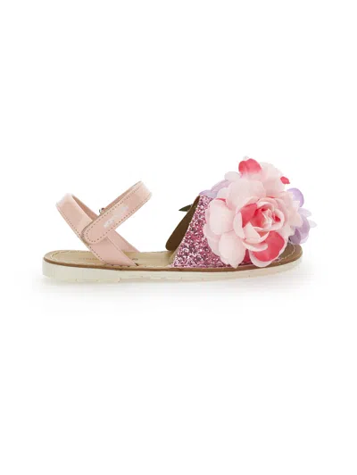 Monnalisa Babies'   Glitter Sandals With Flowers In Rosa Fairy Tale