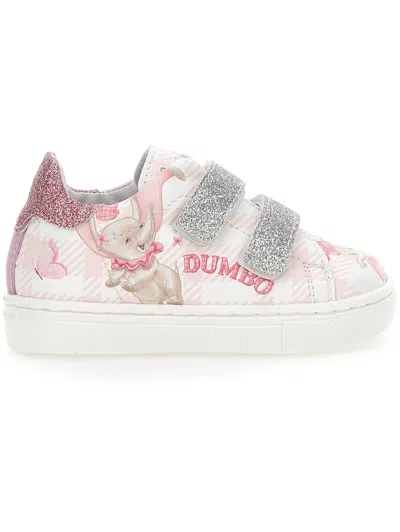 Monnalisa Kids'   Glitter Sneakers With Dumbo In Pink + Silver