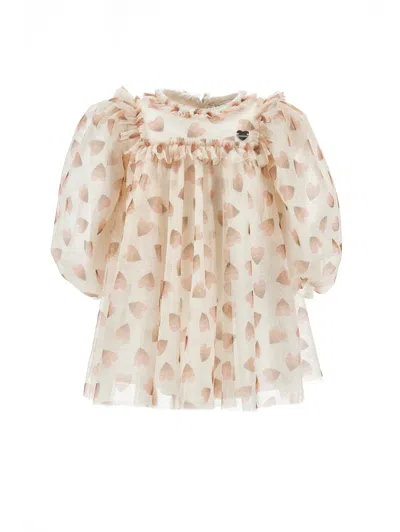 Monnalisa Kids'   Glitter Tulle Dress In Cream + Multicolor