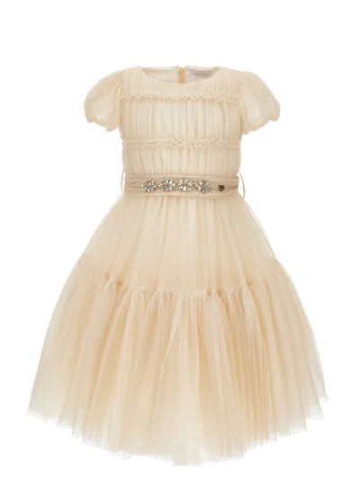 Monnalisa Kids'   Glitter Tulle Dress In Gold