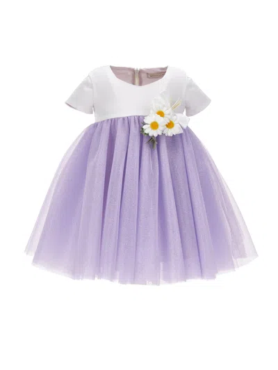 Monnalisa Kids'   Glitter Tulle Dress In Mauve + Silver