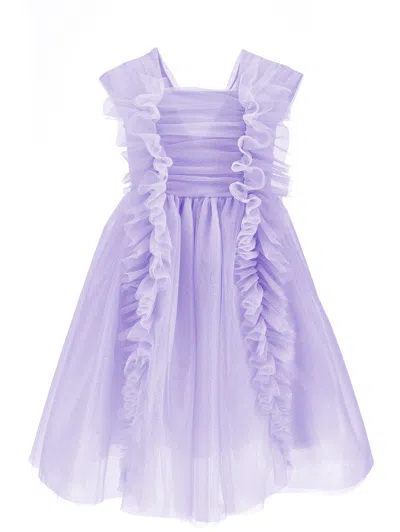 Monnalisa Kids'   Glitter Tulle Dress In Mauve + Silver