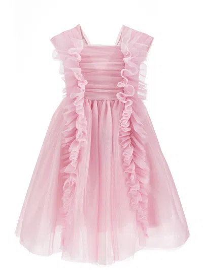Monnalisa Kids'   Glitter Tulle Dress In Pink + Silver