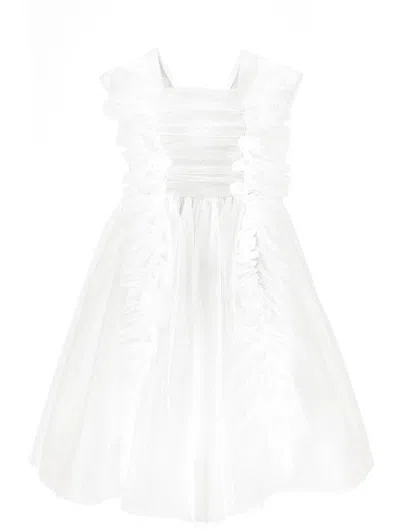 Monnalisa Kids'   Glitter Tulle Dress In White + Silver