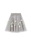 Monnalisa Glitter Tulle Skirt With Bows In Pearl Grey  + Silver