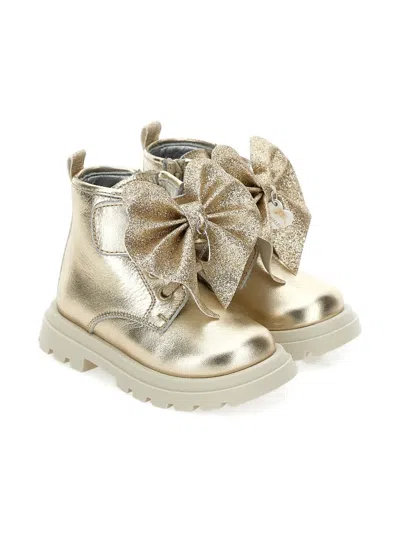 Monnalisa Babies' Glitter-bow Boots In Gold