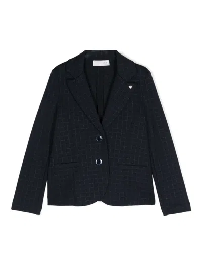 Monnalisa Kids' Glittered-check Single-breasted Blazer In Blue