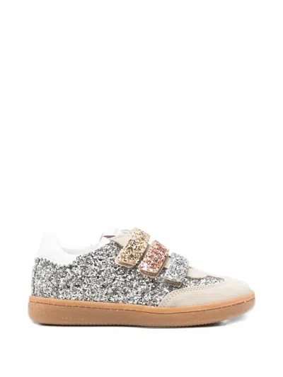 Monnalisa Kids' Glitter-embellished Touch-strap Sneakers In Silver