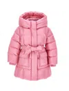Monnalisa Goose Down Padded Jacket With Belt In Bright Peach Pink