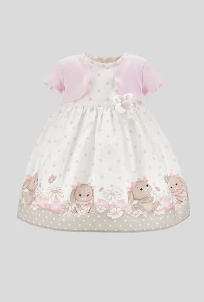 Monnalisa Kids' Gown Polka Dot Flower White-pink