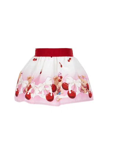 Monnalisa Kids'   Graduated Poplin Skirt In White + Rosa Fairytale