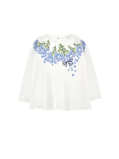 Monnalisa Kids'   Graduated Print Maxi T-shirt In Cream + Light Blue