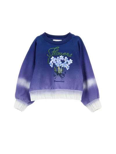Monnalisa Kids'   Graduated Sweatshirt In Blue + Cream