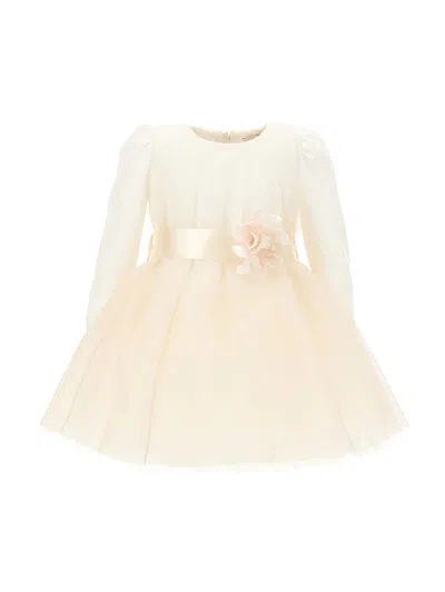 Monnalisa Kids'   Graduated Tulle Dress In Ecru + Cream