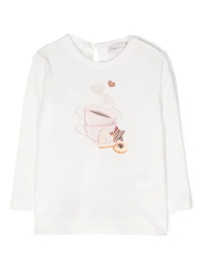Monnalisa Babies' Graphic-print Cotton Blouse In White