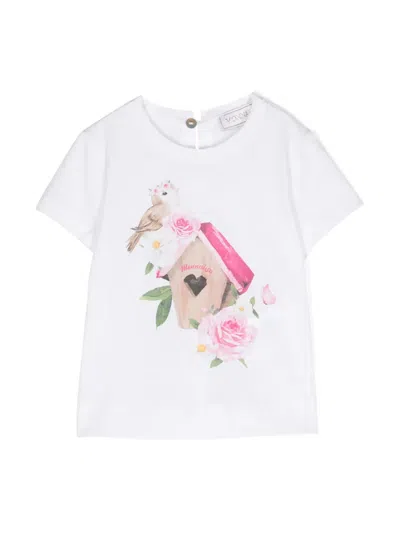 Monnalisa Babies' Graphic-print Cotton T-shirt In White
