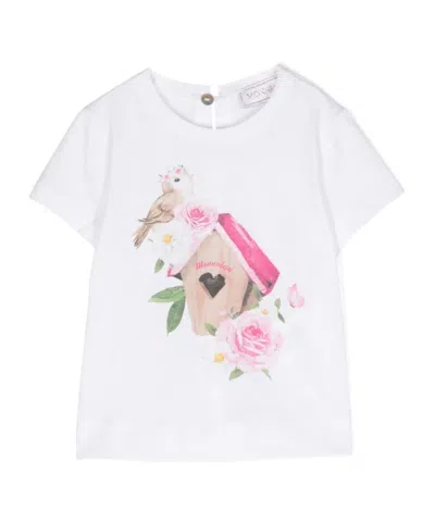 Monnalisa Graphic-print Cotton T-shirt In White