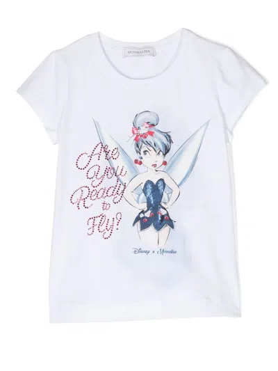 Monnalisa Kids' Graphic-print Crystal-embellished T-shirt In Weiss