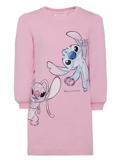 Monnalisa Kids' Graphic Print Long-sleeve Dress In Pink