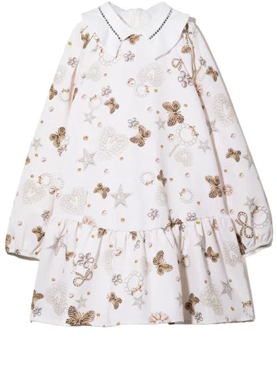 Monnalisa Graphic-print Long-sleeve Dress In White