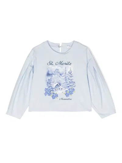 Monnalisa Kids' Graphic-print Long-sleeve T-shirt In Blue